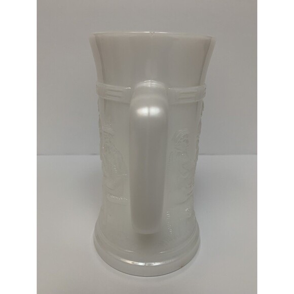 Vintage Federal White Milk Glass Beer Stein Mug Tankard Tavern Scene Set (4) - Picture 5 of 8